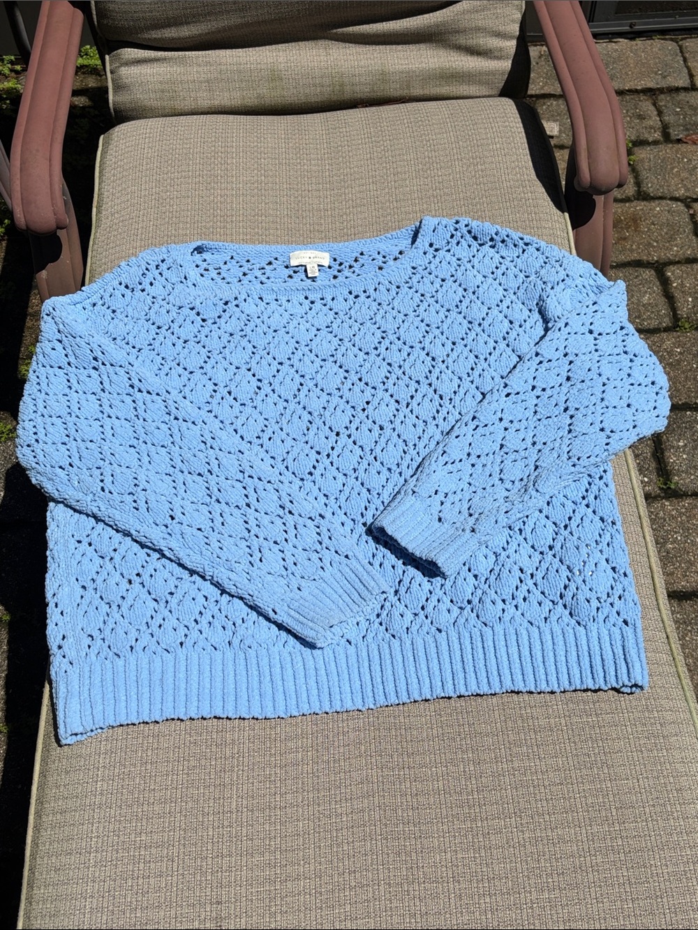 Lucky Brand Light Blue Open-Knit Scoop Neck Sweater